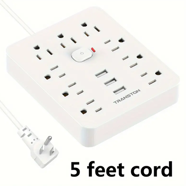 1 set Fireproof Surge Protector Power Strip with 9 Outlets, 3 USB Ports, and 5ft Extension Cord - Wall Mountable Desktop Charging Station for Home and Office Use - Protect Your Devices from Power Surges and Overloads