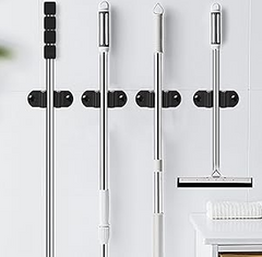 1/4pcs Mop And Broom Holder, Wall Mount Heavy Duty Stainless Steel Wall Mounted Broom Organizer, Laundry Room Home Garden Garage Storage And Organization Rack (Black)