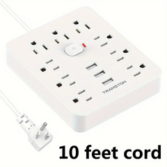 1 set Fireproof Surge Protector Power Strip with 9 Outlets, 3 USB Ports, and 5ft Extension Cord - Wall Mountable Desktop Charging Station for Home and Office Use - Protect Your Devices from Power Surges and Overloads