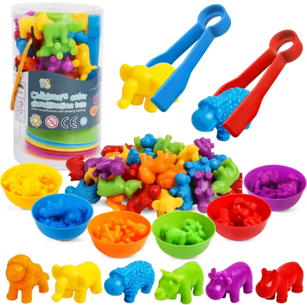 Counting Animals Toys Matching Games With Color Sorting Bowls Preschool Learning Activities For Math Montessori STEM Educational Sensory Toys For Kids, Christmas Gift, Halloween Gift