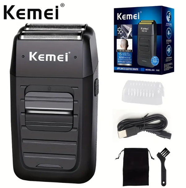 Kemei Rechargeable Cordless Shaver For Men, Twin Blade Reciprocating Beard Razor Face Care Multifunction Strong Trimmer KM-1102