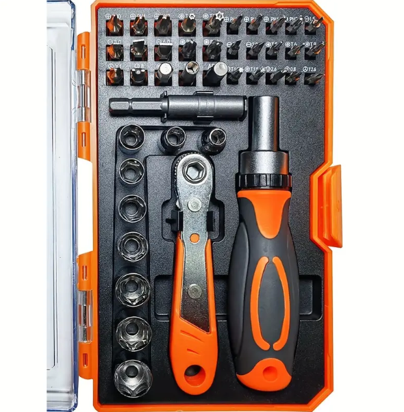 1 Set Ratcheting Screwdriver Set 42 In 1 Ratchet Wrench Set, With Rotatable Ratchet Handles Storage Case, Household Repair Tool Kits For Bike