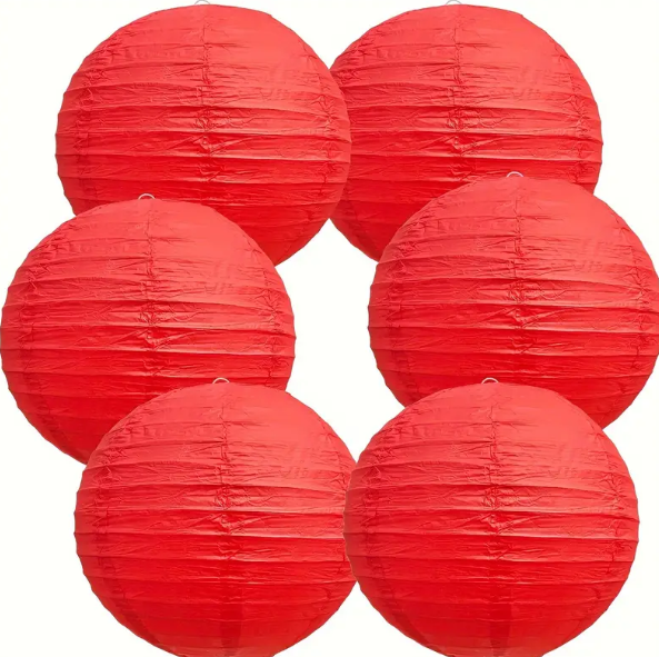 1 Pack Of 6pcs Red 10-inch Round Paper Lanterns, Chinese Japanese Paper Lanterns, Christmas New Year Birthday Wedding Bride Shower Home Decoration Party Decoration Lights, Valentine's Day Gift