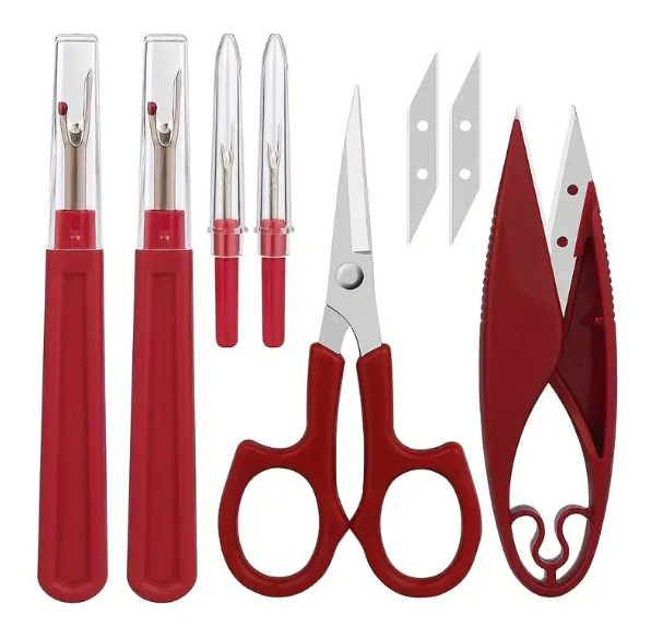 1 Set, Red Sewing Seam Ripper Tool, High Quality Stitch Remover And Thread Cutter With 2Big+2Small Seam Rippers, 1 Pack Thread Snips, 1 Pack 5incc Scissor