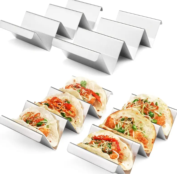 1/4pcs Taco Holders, 430 Stainless Steel Taco Stand Rack Tray, Oven Safe For Baking, Dishwasher And Grill Safe