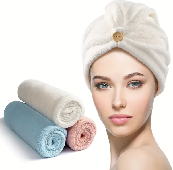 1/3pcs Woman Hair Towel With Button - Super Absorbent Hair Towel Wrap For Curly Hair - Fast Drying Hair Wraps For Lady - Anti Frizz Microfiber Towel - Suitable For Use In Gym, Travel, Beach, Outdoor, Home, Hotel, Professional Hair Salon, Pool Party