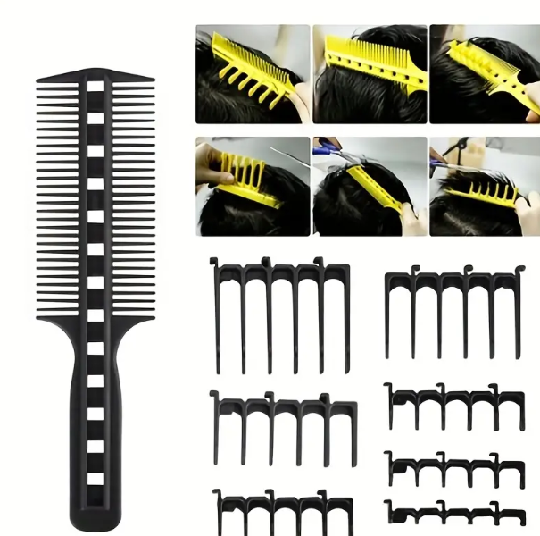 DIY Hair Cutting Guide Comb Set With Scissor Clipper - Perfect For Barbers And Novices - Unisex - Easy To Use And Maintain