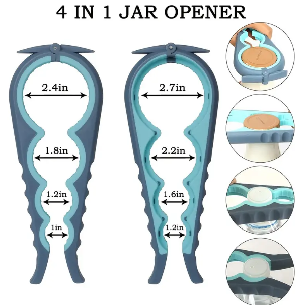 Jar Opener Bottle Opener And Can Opener For Weak Hands, Seniors With Arthritis And Anyone With Low Strength, 5 In 1 Multi Can Opener-Ergonomic Multifunctional Kitchen Tools Set With Silicone Handle Easy To Use For Children, Elderly