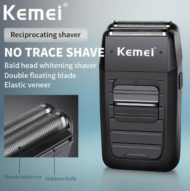 Kemei Rechargeable Cordless Shaver For Men, Twin Blade Reciprocating Beard Razor Face Care Multifunction Strong Trimmer KM-1102