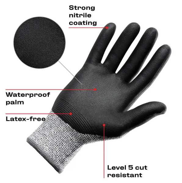 1/2/5 Pairs Highest Level Cut Resistant Gloves For Extreme Protection, Cutting Gloves With Sandy Nitrile Coated, Touch-screen, Compatible, Durable, Machine Washable Gloves