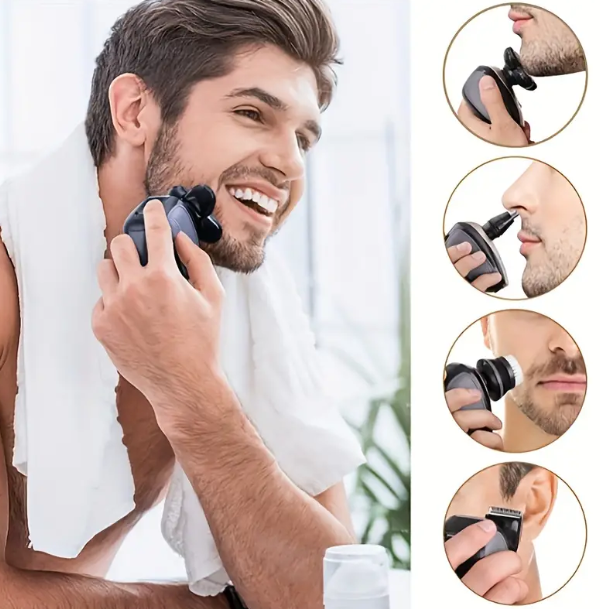 Cordless Rechargeable Electric Hair Shaver - Wet/Dry Skull & Bald Head Razor With Rotary Blades, Clippers, Nose Trimmer, Brush & Massager