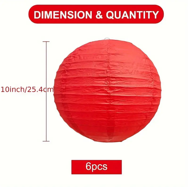 1 Pack Of 6pcs Red 10-inch Round Paper Lanterns, Chinese Japanese Paper Lanterns, Christmas New Year Birthday Wedding Bride Shower Home Decoration Party Decoration Lights, Valentine's Day Gift