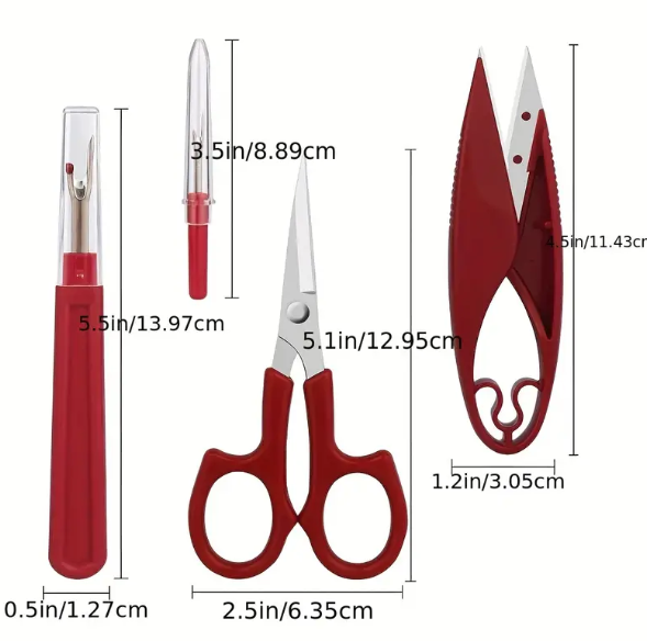 1 Set, Red Sewing Seam Ripper Tool, High Quality Stitch Remover And Thread Cutter With 2Big+2Small Seam Rippers, 1 Pack Thread Snips, 1 Pack 5incc Scissor