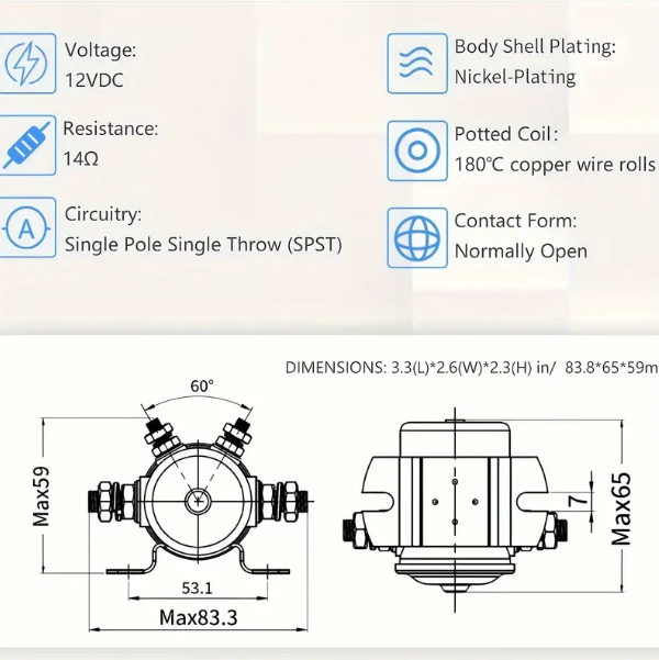 Heavy Duty Solenoid Relay for Winch, Golf Carts, and Marine Use - 300A Continuous Duty, Nickel-Plated, 4 Terminals - Compatible with E-Z-GO Gas Marathon Models