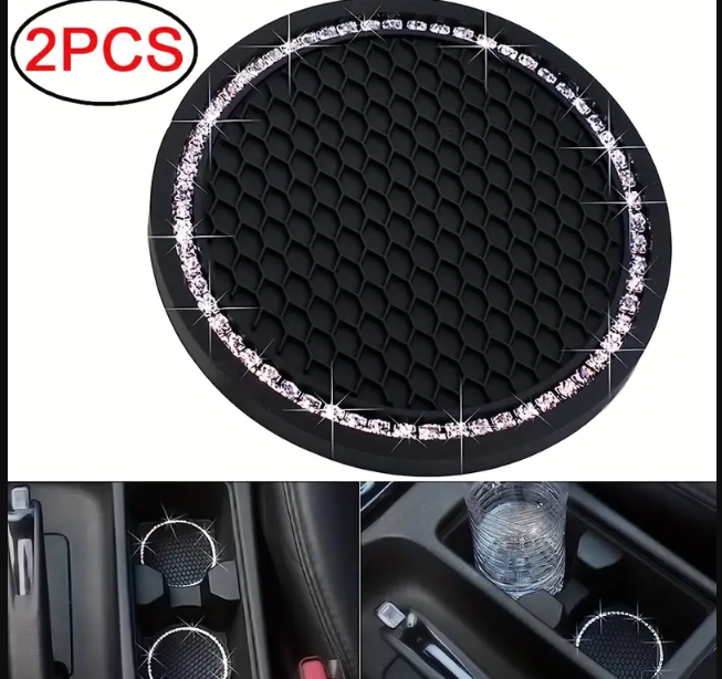 Universal Vehicle Bling Cup Holder Insert Coaster Car Interior Accessories- Silicone Anti Slip Crystal Rhinestone Car Coaster-Universal