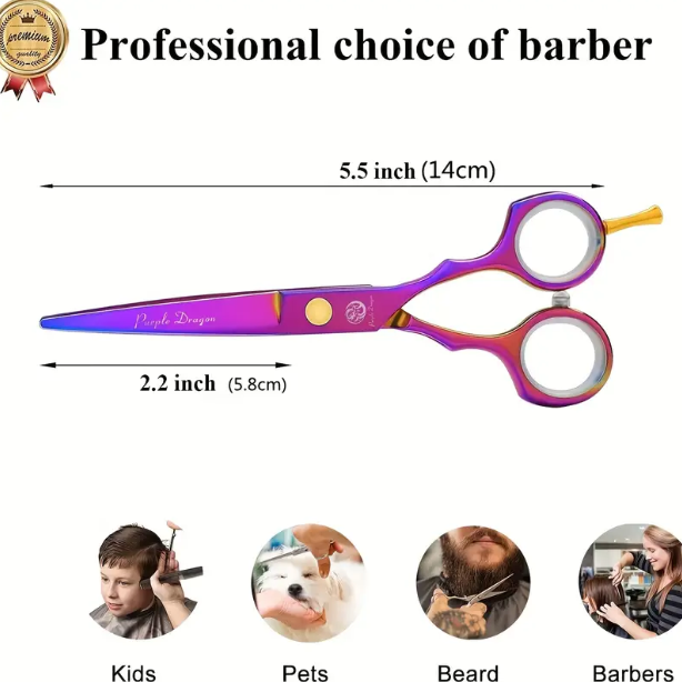 5.5 Inch Purple Hair Cutting Scissors Set With Razor, PU Leather Scissors Case, Barber Hair Cutting Shears Hair Thinning/Texturizing Shears For Professional Hairdresser Or Home Use (Multi-colored)