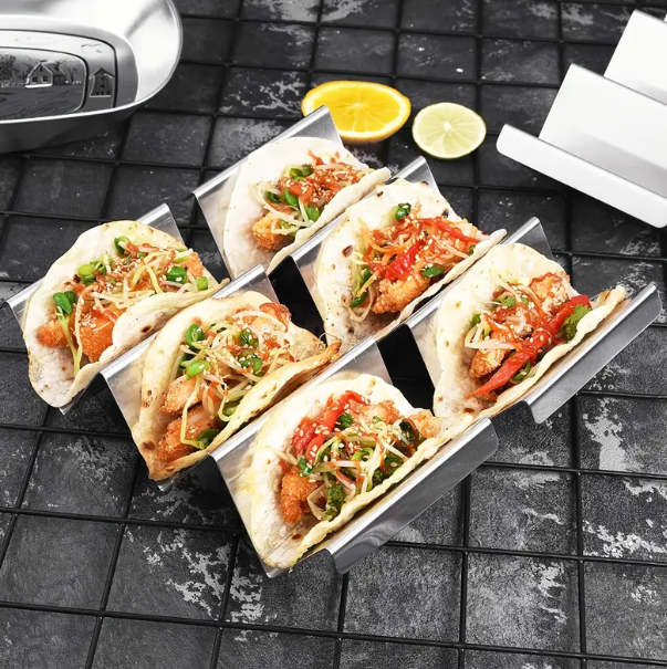 1/4pcs Taco Holders, 430 Stainless Steel Taco Stand Rack Tray, Oven Safe For Baking, Dishwasher And Grill Safe