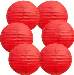 1 Pack Of 6pcs Red 10-inch Round Paper Lanterns, Chinese Japanese Paper Lanterns, Christmas New Year Birthday Wedding Bride Shower Home Decoration Party Decoration Lights, Valentine's Day Gift