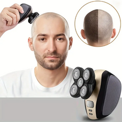 Cordless Rechargeable Electric Hair Shaver - Wet/Dry Skull & Bald Head Razor With Rotary Blades, Clippers, Nose Trimmer, Brush & Massager