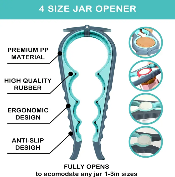 Jar Opener Bottle Opener And Can Opener For Weak Hands, Seniors With Arthritis And Anyone With Low Strength, 5 In 1 Multi Can Opener-Ergonomic Multifunctional Kitchen Tools Set With Silicone Handle Easy To Use For Children, Elderly