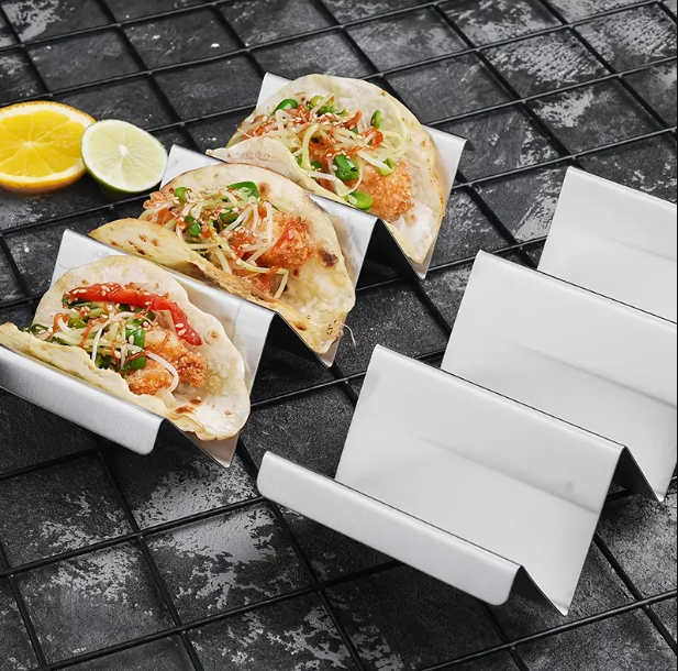 1/4pcs Taco Holders, 430 Stainless Steel Taco Stand Rack Tray, Oven Safe For Baking, Dishwasher And Grill Safe