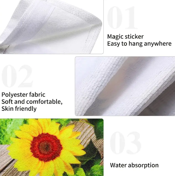 1/2pcs Sunflowers Pattern Hanging Towel For Wiping Hands, Vintage Farmhouse Decoration Fingertip Towel, Absorbent Soft Towel With Loop For Bathroom, Cleaning Dish Towel, Bathroom Supplies , Hanging Tie Towel For Kitchen Bathroom