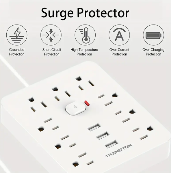 1 set Fireproof Surge Protector Power Strip with 9 Outlets, 3 USB Ports, and 5ft Extension Cord - Wall Mountable Desktop Charging Station for Home and Office Use - Protect Your Devices from Power Surges and Overloads