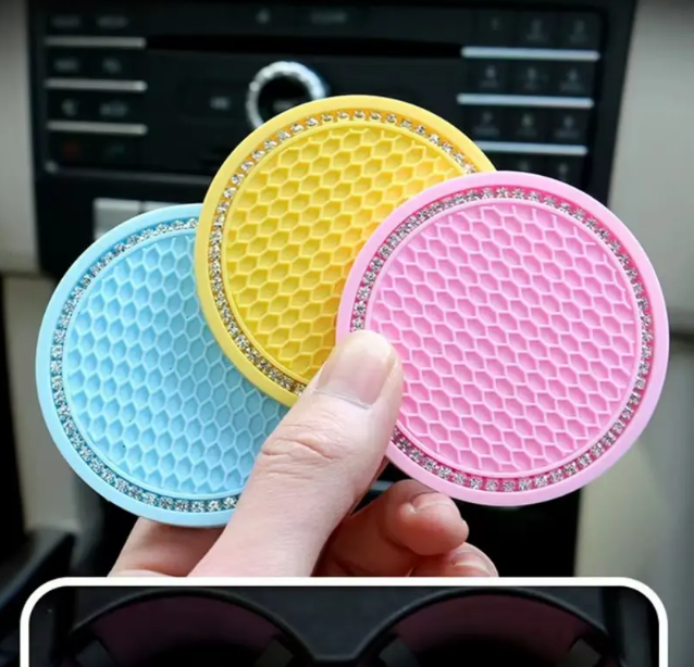 Universal Vehicle Bling Cup Holder Insert Coaster Car Interior Accessories- Silicone Anti Slip Crystal Rhinestone Car Coaster-Universal