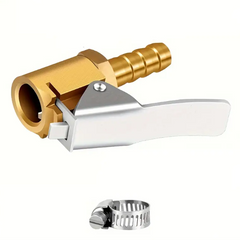 Portable 1/4"" Brass Tire Inflator Lock On Air Chuck with Barb Connector - Easy Hose Repair and Quick Inflation