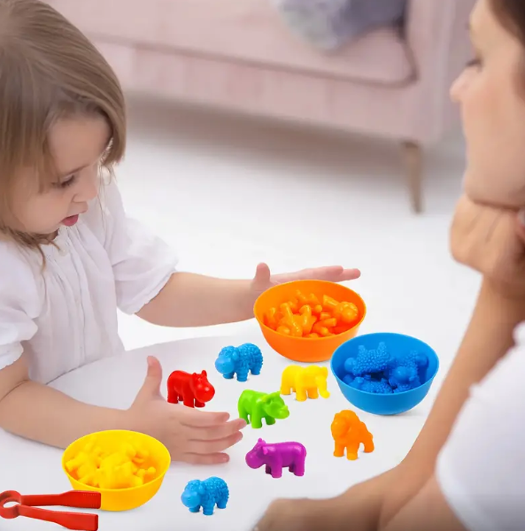 Counting Animals Toys Matching Games With Color Sorting Bowls Preschool Learning Activities For Math Montessori STEM Educational Sensory Toys For Kids, Christmas Gift, Halloween Gift