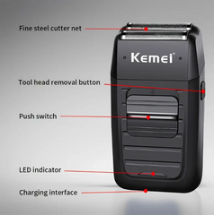 Kemei Rechargeable Cordless Shaver For Men, Twin Blade Reciprocating Beard Razor Face Care Multifunction Strong Trimmer KM-1102