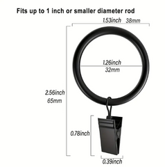 10/20pcs Rustproof Stainless Steel Curtain Rings with Clips and Hooks - Easy Installation and Decorative Hangers for Tension Rod Bracket - Vintage Black Finish