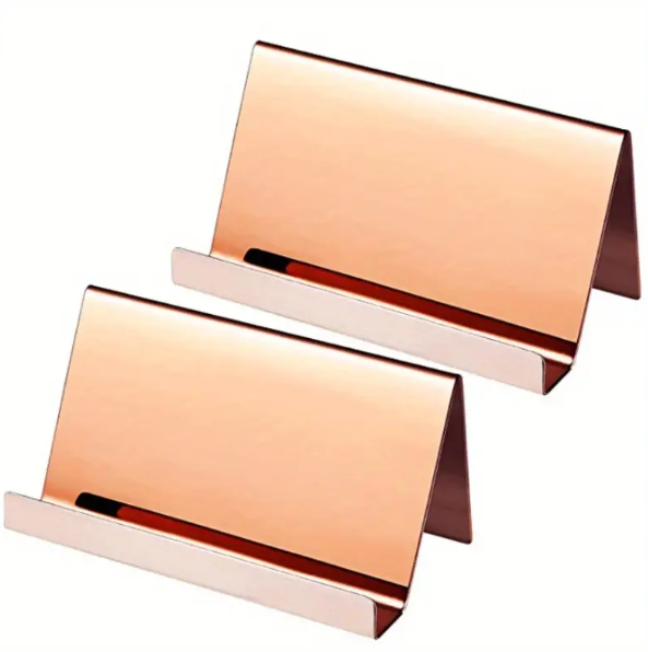 2pcs Stainless Steel Business Card Holder, Desktop Mobile Phone Holder, Card Storage Display Stand, Business Name Card Rack Organizer For Office, Home, Daily Use