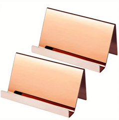 2pcs Stainless Steel Business Card Holder, Desktop Mobile Phone Holder, Card Storage Display Stand, Business Name Card Rack Organizer For Office, Home, Daily Use