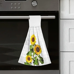 1/2pcs Sunflowers Pattern Hanging Towel For Wiping Hands, Vintage Farmhouse Decoration Fingertip Towel, Absorbent Soft Towel With Loop For Bathroom, Cleaning Dish Towel, Bathroom Supplies , Hanging Tie Towel For Kitchen Bathroom