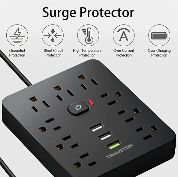 1 set Fireproof Surge Protector Power Strip with 9 Outlets, 3 USB Ports, and 5ft Extension Cord - Wall Mountable Desktop Charging Station for Home and Office Use - Protect Your Devices from Power Surges and Overloads