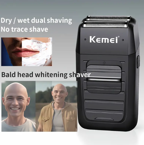 Kemei Rechargeable Cordless Shaver For Men, Twin Blade Reciprocating Beard Razor Face Care Multifunction Strong Trimmer KM-1102