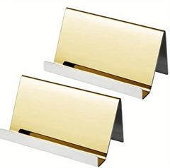 2pcs Stainless Steel Business Card Holder, Desktop Mobile Phone Holder, Card Storage Display Stand, Business Name Card Rack Organizer For Office, Home, Daily Use