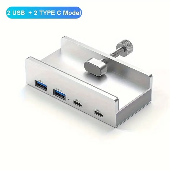 High-Speed 4-Port USB 3.0 Hub with Power Supply for Laptop - Multi-Splitter with Clip-Type Adapter for Fast Data Transmission