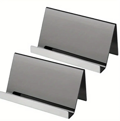 2pcs Stainless Steel Business Card Holder, Desktop Mobile Phone Holder, Card Storage Display Stand, Business Name Card Rack Organizer For Office, Home, Daily Use