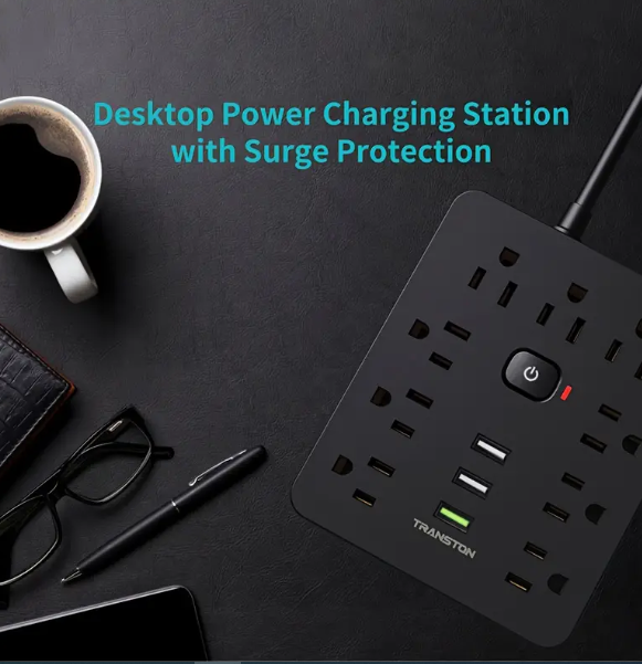 1 set Fireproof Surge Protector Power Strip with 9 Outlets, 3 USB Ports, and 5ft Extension Cord - Wall Mountable Desktop Charging Station for Home and Office Use - Protect Your Devices from Power Surges and Overloads